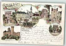 53909 W5352 Zülpich 1897 Lithographie Köln-Tor Die burg Hotel-Gasthaus Stumpf Bach-Tor Münster-Tor Weier-Tor