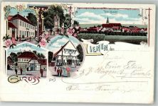49536 W4543 Lienen , Westf 1897 Lithographie Amtshaus Gasthaus zur Post Kriegerdenkmal