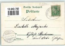 Mehlsack Pieniezno 1901 Lithographie Bahnpost Löwenberg 22.4.01 Pilgramsdorf Bahnhof Kriegerdenkmal