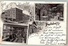 19348 O2910 Perleberg 1898 Lithographie Bahnpost Wittenberge Neustrelitz Zug 16 18.8.98 Hotel Deutscher Kaiser