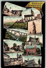 51399 W5093 Burscheid , Rheinl Lithographie Kaiser Wilhelm Brücke Kriegerdenkmal Krankenhaus