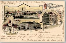 89264 W7912 Weißenhorn 1900 Gebrauchsspuren Lithographie Hotel zum Hasen Oberes Tor Krankenhaus