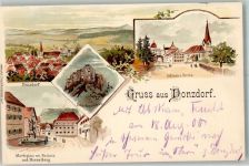 73072 W7322 Donzdorf 1900 Lithographie Schloss Kirche Scharfenschloss Marktplatz Rathaus