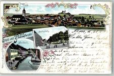 92685 W8485 Floß 1903 Lithographie Floßbach Marktplatz