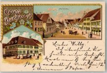 88451 W7951 Buchau an der Iller 1900 Lithographie Marktplatz Gasthaus zum Hirsch