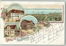 88045 W7990 Fischbach 1899 Lithographie Bodensee Zoll und Postamt Gasthaus zur Traube