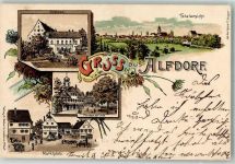 73553 W7077 Alfdorf Lithographie Schloß Marktplatz Pfarrhaus Dorflinde