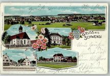 88477 W7959 Schwendi , Württ Lithographie Stadtwappen Schloss Bahnhofstraße Bahnhof