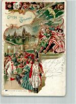W5000 Köln, unsortiert Karneval in Köln "Gruß vom Carneval" Narrenfiguren Karneval 1904 Lithographie