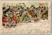 W5000 Köln, unsortiert Kölner Carneval Narrentreiben Nachporto Karneval 1897 Lithographie