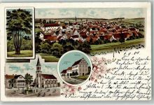 74747 W6963 Merchingen , Baden 1904 Lithographie Die Sieben Eiche Gasthaus zur Rose Schloss Kriegerdenkmal