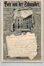 04610 O7404 Meuselwitz , Thür 1902 Gebrauchsspuren Zeitungs-AK Bote von der Schnauder Rathaus und Stadthaus