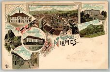Niemes Mimon Lithographie Rathaus Volks- u. Bürgerschule Große Gasse Kirche
