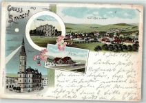 Bad Landeck Ladek-Zdroj 1899 Lithographie Kurhaus Bahnhof Rathaus