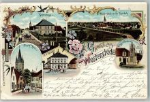 26655 W2910 Westerstede 1901 Lithographie Peterstraße Hotel Busch Kriegerdenkmal Koch's Brennerei
