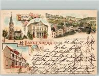 42549 W5620 Langenberg , Rheinl 1898 Lithographie Neue Kirche Rathaus Kriegerdenkmal