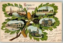 25436 W2082 Uetersen Lithographie Eichenblatt Kgl. Seminar Hafen Schloß Düneck Wassermühle