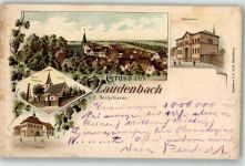 69514 W6947 Laudenbach , Bergstr 1898 Lithographie Rathaus Schule Kriegerdenkmal Bahnpost Zug 83