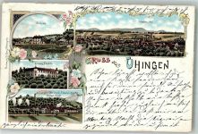 73066 W7336 Uhingen 1899 Lithographie Bahnhof Schloß Filseck Bleicherei-Färberei Stuttgart-Uhingen