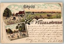 27374 W2722 Visselhövede 1898 Lithographie Dorfstraße Ackerfeld Pferdepflug