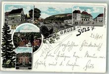 72160 W7240 Sulz am Neckar 1901 Lithographie Marktplatz Rathaus Gasthaus zum Waldhorn Turnhalle Neckarbrücke