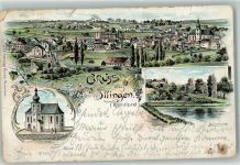 66557 W6688 Illingen , Saar 1906 Gebrauchsspuren Lithographie Kirche Burgruine