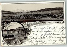 78244 W7702 Gottmadingen 1898 Gebrauchsspuren Lithographie Schulhausplatz Bahnpost Konstanz-Basel Zg. 482