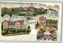 86316 W8904 Friedberg , Bay 1898 Lithographie Bauernbräu Gasthaus Koller Garten Speisesaal Bahnhof Brauerei