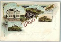 73054 W7334 Süßen 1899 Lithographie Burgruine Staufeneck Gasthaus zum Pelikan Ruine Schaffenschlößchen