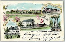 49163 W4508 Bohmte 1909 Gebrauchsspuren Lithographie Gasthaus Kleinschmidt Bahnhof Gasthaus Seling Kriegerdenkmal