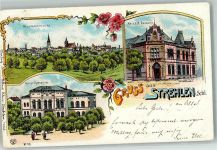 Strehlen Strzelin 1898 Lithographie Kaiserl. Postamt Königl. Gymnasium