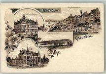 Graudenz Grudziadz Lithographie Kaiserl. Postamt Eisenbahnbrücke Schiffsanlegeplatz