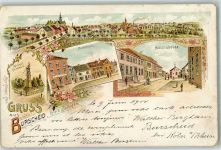 51399 W5093 Burscheid , Rheinl 1900 Gebrauchsspuren Lithographie Hauptstraße Marktplatz Kriegerdenkmal