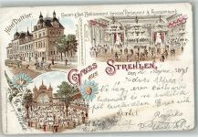 19357 O2911 Strehlen b Karstädt, Prignitz 1898 Gebrauchsspuren Lithographie Hotel Duttler Ballsaal Gartenwirtschaft Straßenbahn