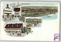 74366 W7125 Kirchheim am Neckar Lithographie Gasthaus Schneider Rathaus Neue Brücke Neckar