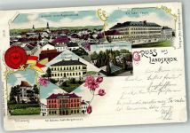 Lanskroun Landskron 1899 Lithographie Schlossberg K.K. Fachschule f. Weberei K.K. Tabak-Fabrik
