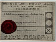 Faksimiledruck einer Abstimmungskarte des Völkerbundes Siegel Saarabstimmung WK II 1935