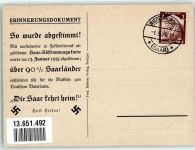Faksimiledruck einer Abstimmungskarte des Völkerbundes Siegel Saarabstimmung WK II 1935