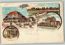 30900 W3002 Bissendorf , Han 1901 Gebrauchsspuren Lithographie Bahnhof Gasthaus Gödecke Gastube Bahnpost Hannover-Soltau Zg. 487 Erh. II-Eckmangel