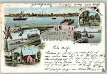 25599 W2211 Wewelsfleth 1898 Lithographie Fähre Störort Dorfkirche