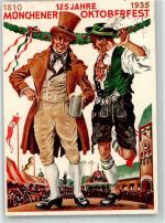 W8000 München 125 Jahre Münchener Oktoberfest Tracht Bierkutsche Stadt mit Hakenkreuz 1935 Künstlerkarte