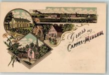 27632 W2853 Midlum b Bremerhaven Lithographie Bahnhof-Hotel Dorfkirche