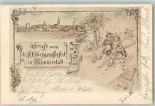 97702 W8732 Münnerstadt 1900 Lithographie 4. Studiengenossenfest 1900 Studenten Wappen