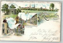 47495 W4134 Rheinberg 1900 Lithographie Orsoyer Straße Rheinstraße Rathaus Pulverturm