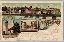 89293 W7919 Kellmünz a d Iller 1901 Lithographie Iller Illerbrücke Dorfstraße Kirche St. Martin
