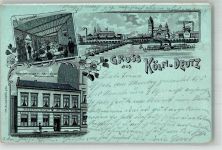 50667 W5000 Köln Deutz 105 1906 Gebrauchsspuren Lithographie Gasthaus Weiser Gartenlaube Rhein Rheindampfer