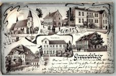 04435 O7103 Dölzig b Leipzig 1907 Lithographie Großdölzig Rittergut Oberhof Neue Schule Pfarrhaus Ritergut Unterhof Bahnpost Leipzig