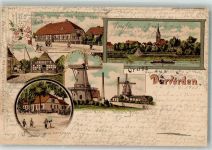 27313 W2817 Dörverden 1901 Lithographie Windmühle Geil Bauernhaus Gasthaus Heussmann Windmühle Winter Bahnpost