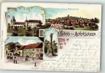 39340 O3240 Haldensleben Lithographie Alvensleben Schloß Kriegerdenlmal Dorfstraße