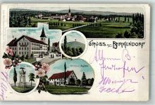 79777 W7899 Birkendorf , Schwarzw 1902 Lithographie Warenhaus Isele Kriegerdenkmal Pavillon Gasthaus zum Hirschen